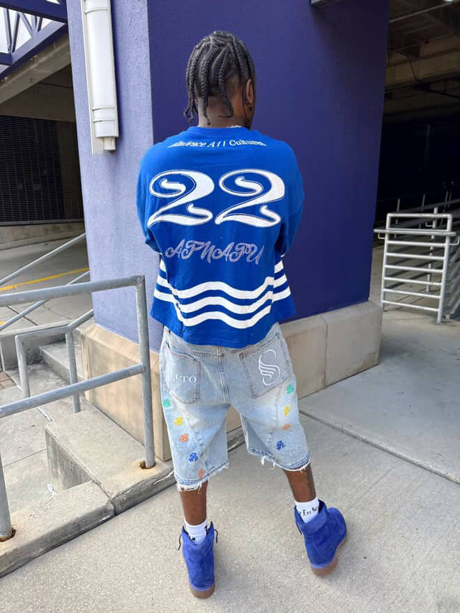 ATNAFU "22" CROPPED TEE- BLUE