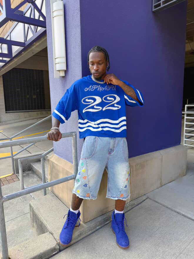 ATNAFU "22" CROPPED TEE- BLUE