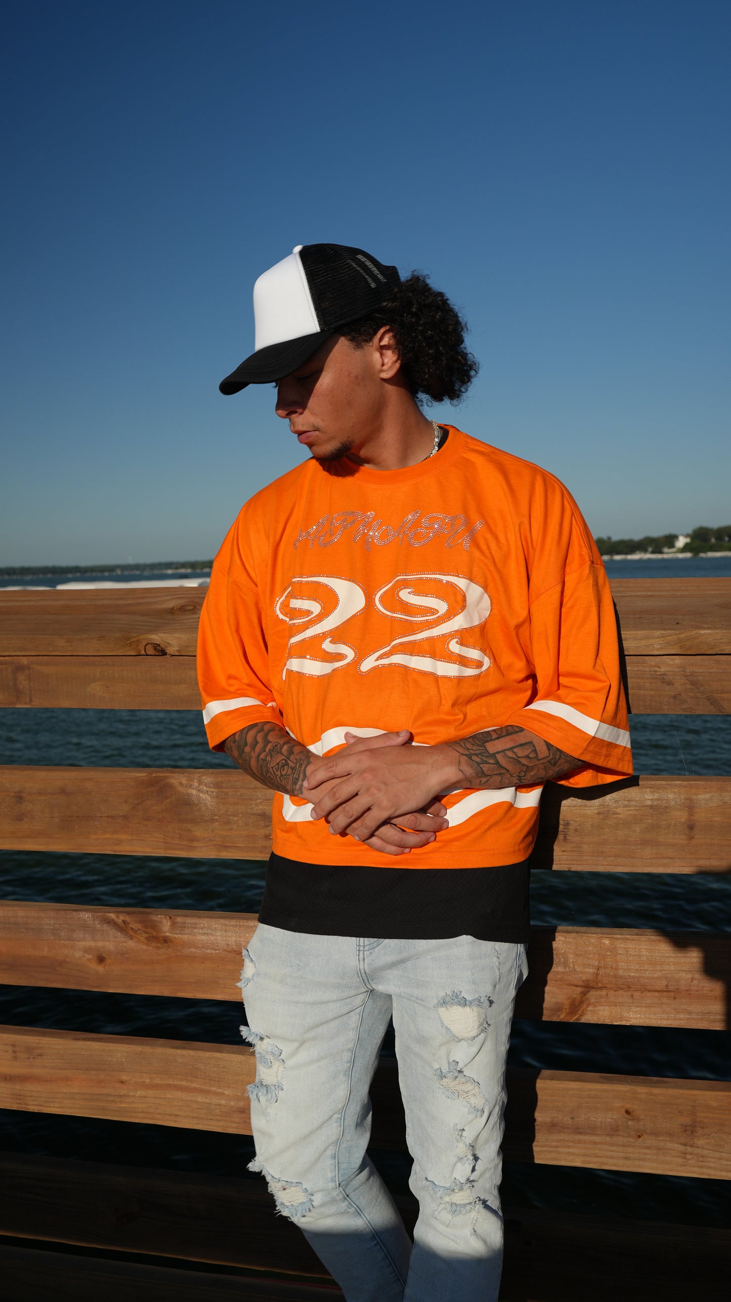 ATNAFU "22" CROPPED TEE- ORANGE