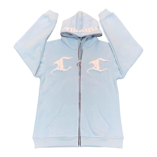 Baby Blue Rhinestone Zip-Up Hoodie