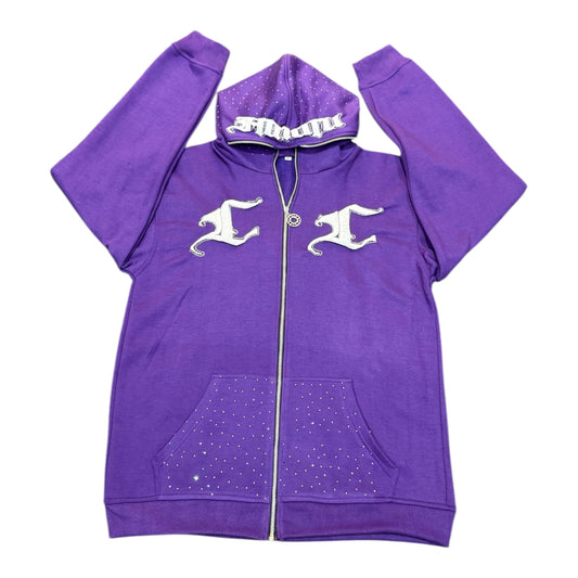 Purple Rhinestone Zip-Up Hoodie